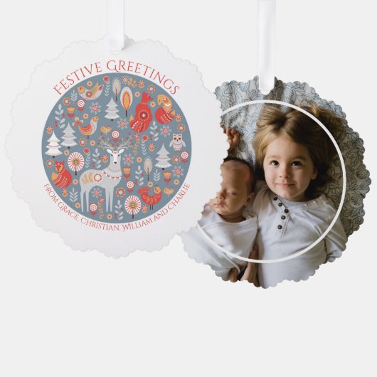 Kerstgepersonaliseerde Scandinavische noordse boss Ornament Kaart (Voorkant / Achterkant)