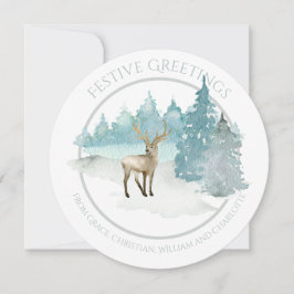 Kerstgepersonaliseerde Winter Woodland Deer Feestdagenkaart