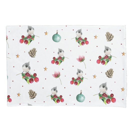 Kerstgevel Titmouse Winter Bird Pattern Kussensloop (Voorkant-Links)