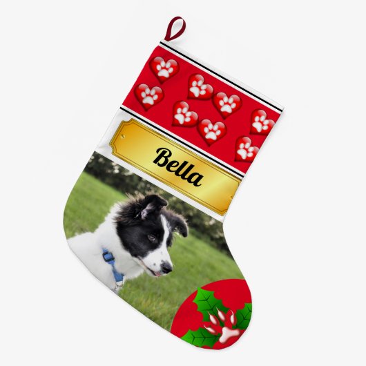 Kerstgezellen Pawprinters en Holly Grote Kerstsok (Voorkant (Hangend))