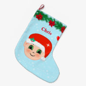 Kerstgezicht, hart, poinsettieten en pijnbomen grote kerstsok (Voorkant (Hangend))