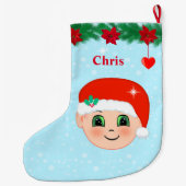 Kerstgezicht, hart, poinsettieten en pijnbomen grote kerstsok (Achterkant)