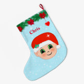 Kerstgezicht, hart, poinsettieten en pijnbomen grote kerstsok (Achterkant (Hangend))