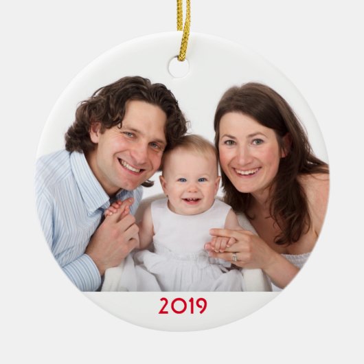 Kerstgezin - Sjabloon 2019 voor eigen foto's Keramisch Ornament (Voorkant)