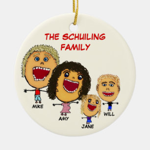 Kerstgezin van vier Cartoons met zwangere moeder Keramisch Ornament