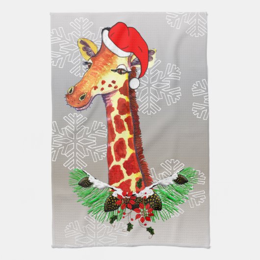 kerstGiraffe Theedoek (Verticaal)