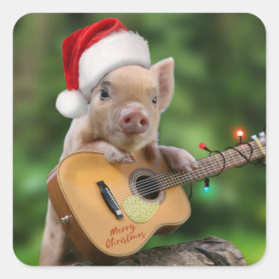 kerstgitaarvarken vierkante sticker