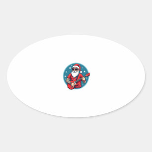 Kerstgitarist  Rockmuziek Kerstmis (1) Ovale Sticker