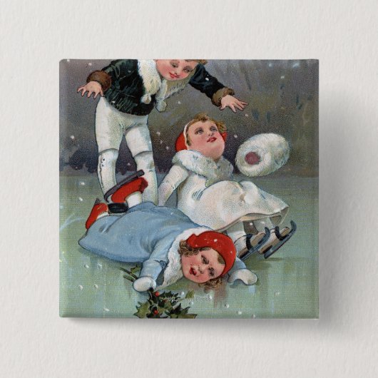 KerstgladnessIce Skating Kinder Collapse Vierkante Button 5,1 Cm (Voorkant)
