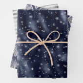 Kerstglam Snowflake Pattern Blue Silver Inpakpapier Vel (In situ)
