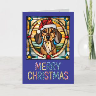 Kerstglas-in-lood-tekening van een Dachshund Kaart