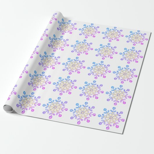 kerstglas Snowflakes Gold Pink Blue Cadeaupapier (Uitgerold)