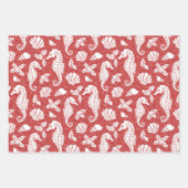 Kerstglitter Coastal Seahorse Pattern Red Inpakpapier Vel (Voorkant 3)