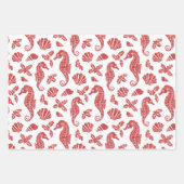 Kerstglitter Coastal Seahorse Pattern Red Inpakpapier Vel (Voorkant 2)