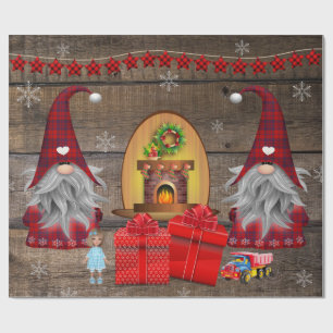 kerstgnomen Cadeaus Rustic Wood Cadeaupapier