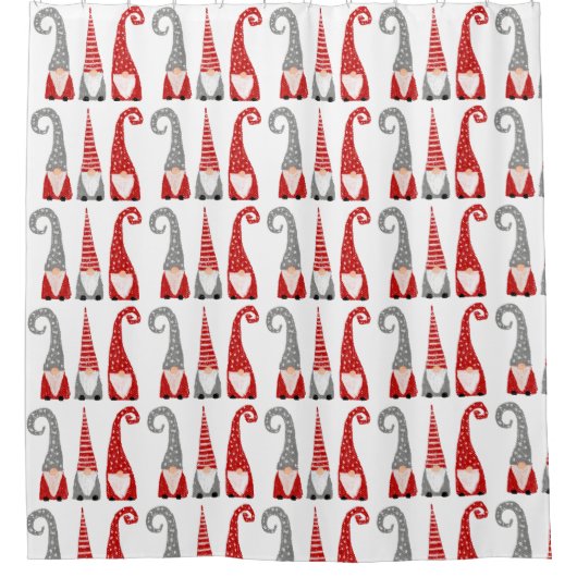 Kerstgnomen Dwarves Pattern Red Gray White Douchegordijn (Voorkant)