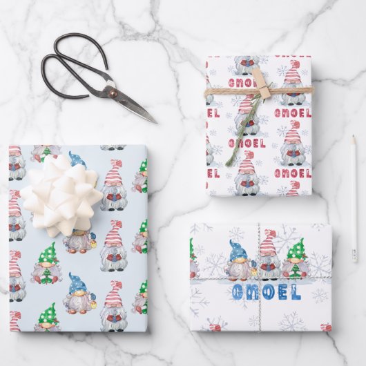 kerstgnomen GNOEL Winter Snowflake Wrapping P Inpakpapier Vel (Voorkant)