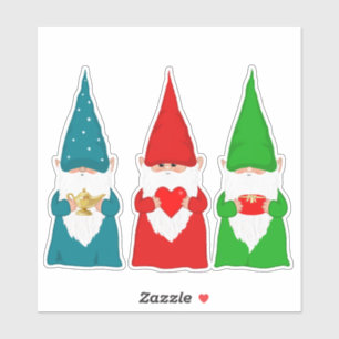 Kerstgnomen in Blauw Groen en Rood Sticker