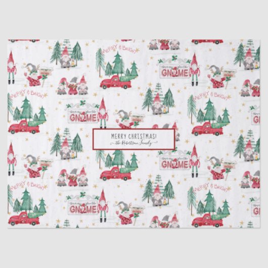 Kerstgnomen Merry en Bright Red Truck Forest Tissuepapier (Voorkant)