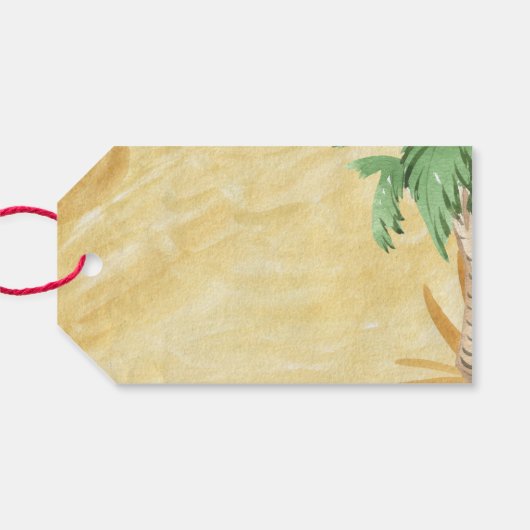 Kerstgnomen met Sleigh op de zand Cadeaulabel (Achterkant Horizontaal)