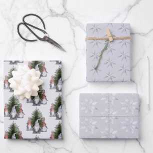 Kerstgnomen Nordic Blue Snowflakes Stars Inpakpapier Vel