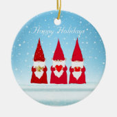 Kerstgnomen op lichtblauw keramisch ornament (Voorkant)