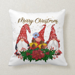 Kerstgnomen Poinsettia Whimsical Woodland Kussen