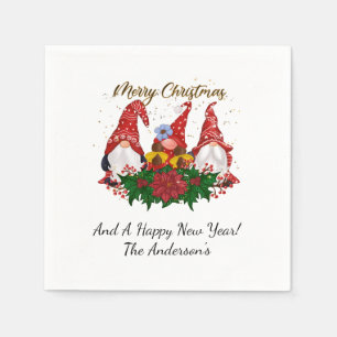 Kerstgnomen Poinsettia Whimsical Woodland Servet