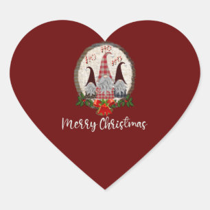 Kerstgnomen Rood, Rustiek, Plaid, Trendy Hart Sticker