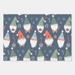 Kerstgnomen Santa Claus Blue Green Whimsical Inpakpapier Vel