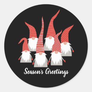 Kerstgnomen Sasons Greetings Holiday Elf Ronde Sticker