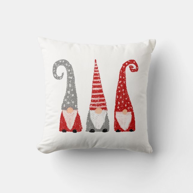 Kerstgnomen Scandinavian Red Gray White Kussen (Voorkant)