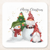 Kerstgnomen Vierkante Kartonnen Onderzetter (Voorkant)