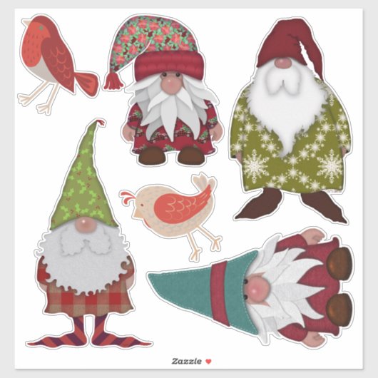 kerstgnomen vogels sticker (Vel)