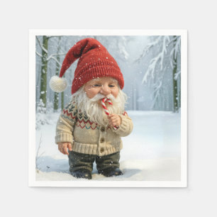 Kerstgnoom in sneeuwvlokken met snoepriet servet
