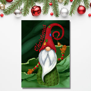 Kerstgnoomrood en groene gemstone Rustic Glam Feestdagen Kaart