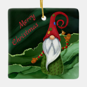 Kerstgnoomrood en groene gemstone Rustic Glam Keramisch Ornament