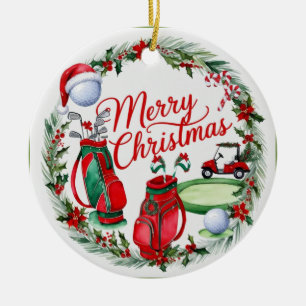 Kerstgolfbal en tas keramisch ornament