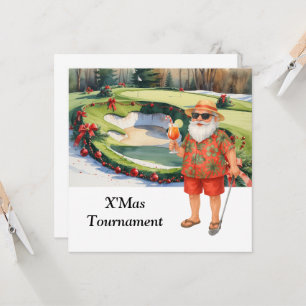 Kerstgolfen met Kerstman op het gras Kaart
