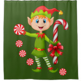 kerstgordijn, Elf Peppermint Douchegordijn (Voorkant)