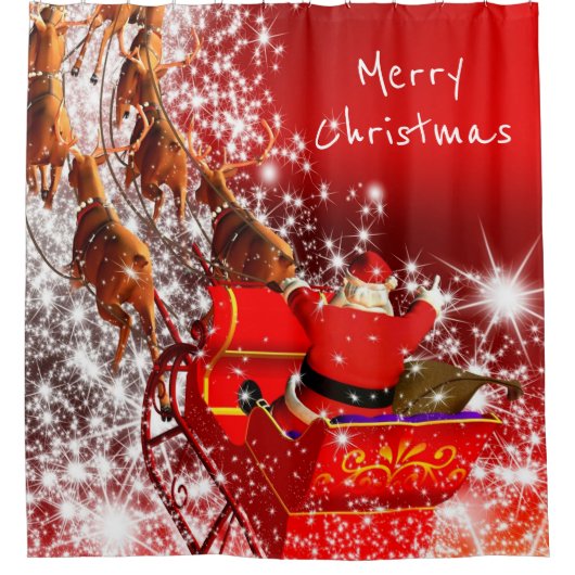 Kerstgordijn/kerstman en slee douchegordijn (Voorkant)