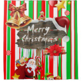 kerstgordijn, kerststreep douchegordijn (Voorkant)