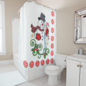 kerstgordijn, Snowman, Peppermint Douchegordijn (In situ)