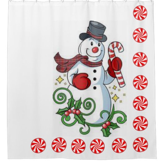 kerstgordijn, Snowman, Peppermint Douchegordijn (Voorkant)