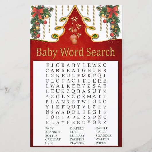 Kerstgoud Baby shower Word Search Game (Voorkant)