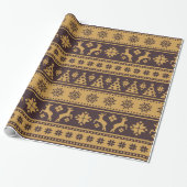 Kerstgoud en bruine bier en Trees Pattern Cadeaupapier (Uitgerold)