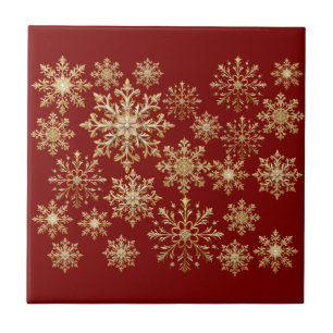Kerstgoud en rode sneeuwvlok tegeltje