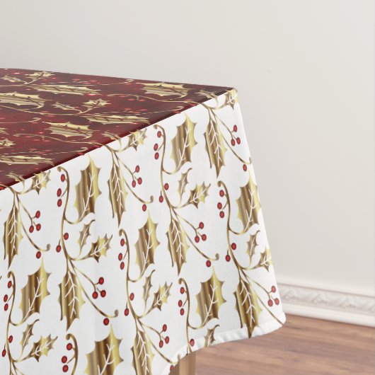 Kerstgoud Holly op feestrood Tafelkleed (Voorbeeld)