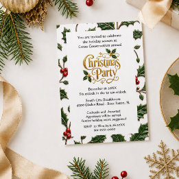 Kerstgoud Schrift met Hulstbladeren Zakelijk  Kaart