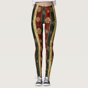 Kerstgoud Sneeuwvlok Rood Groen Strepen Leggings